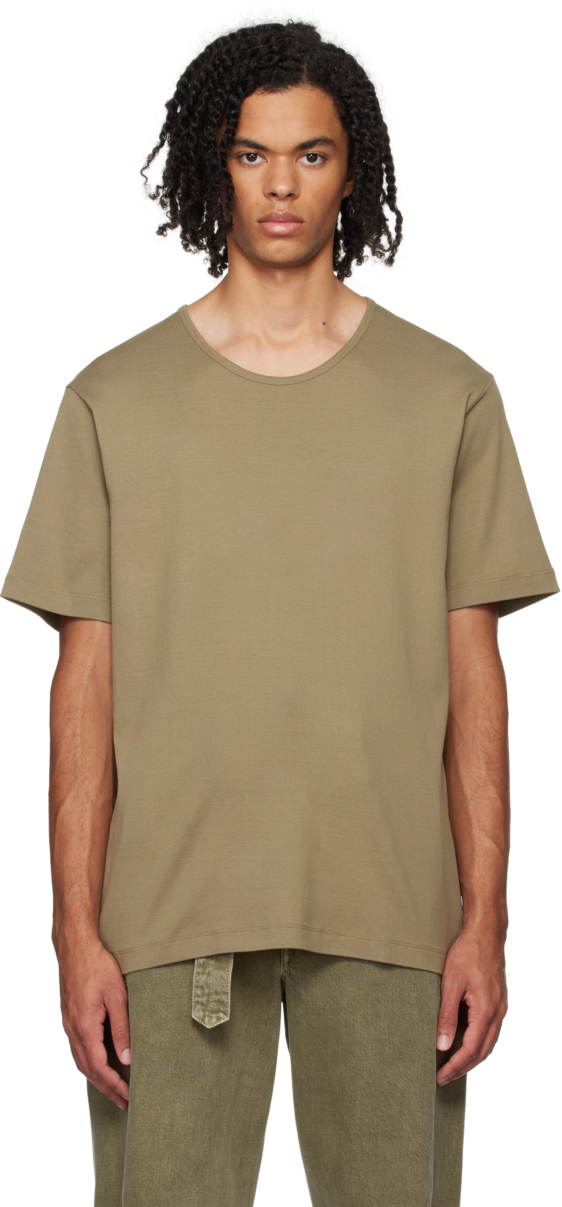 Shop Lemaire Khaki Rib U-neck T-shirt In Bg249 Green Beige