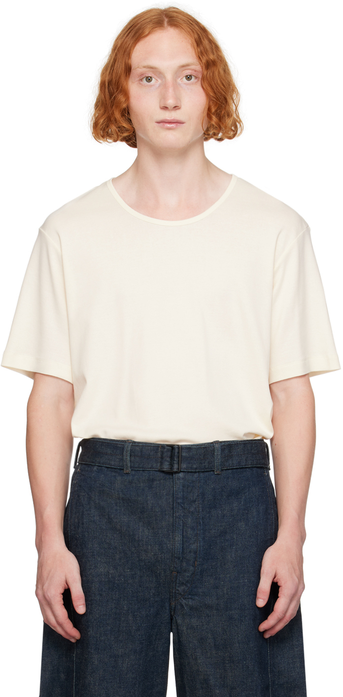 Shop Lemaire Yellow U-neck T-shirt In Wh048 Light Cream