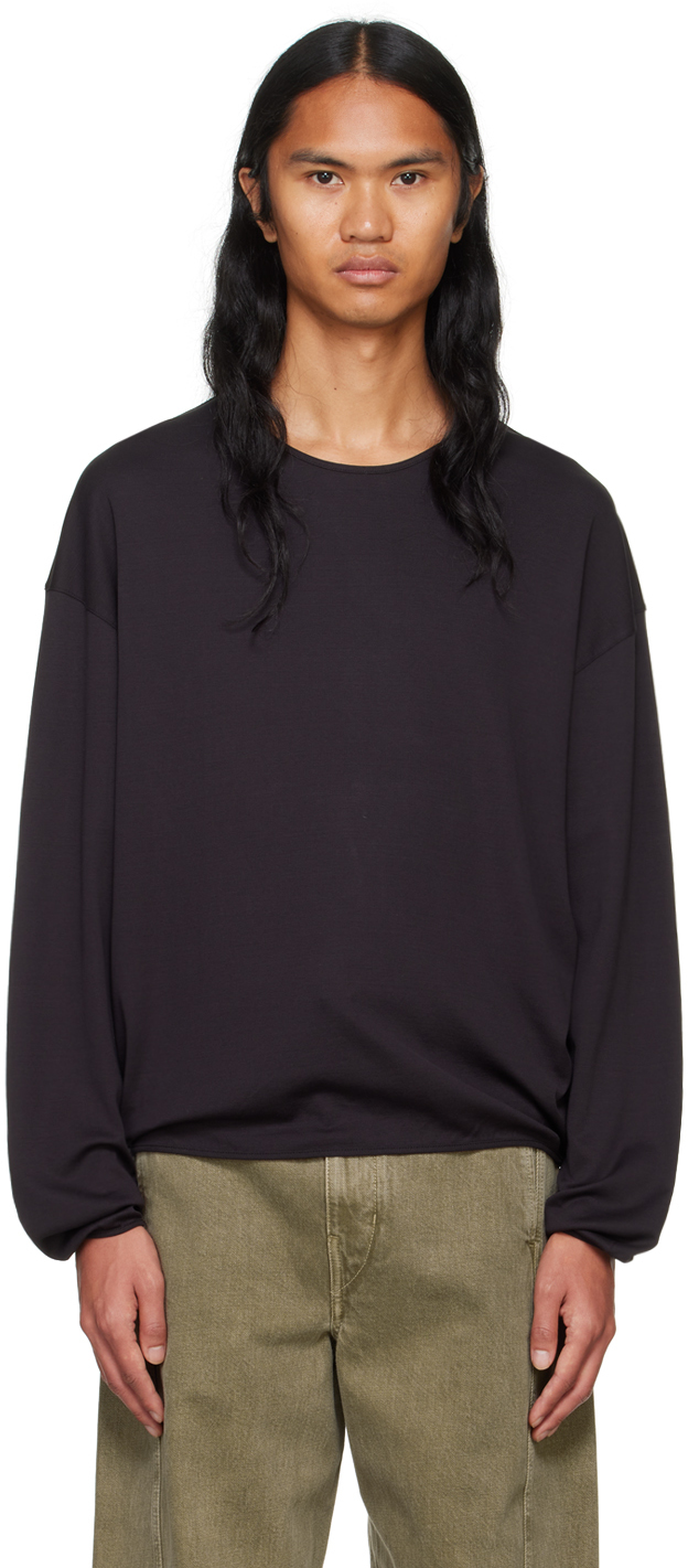 Shop Lemaire Black Relaxed Long Sleeve T-shirt In Bk998 Squid Ink