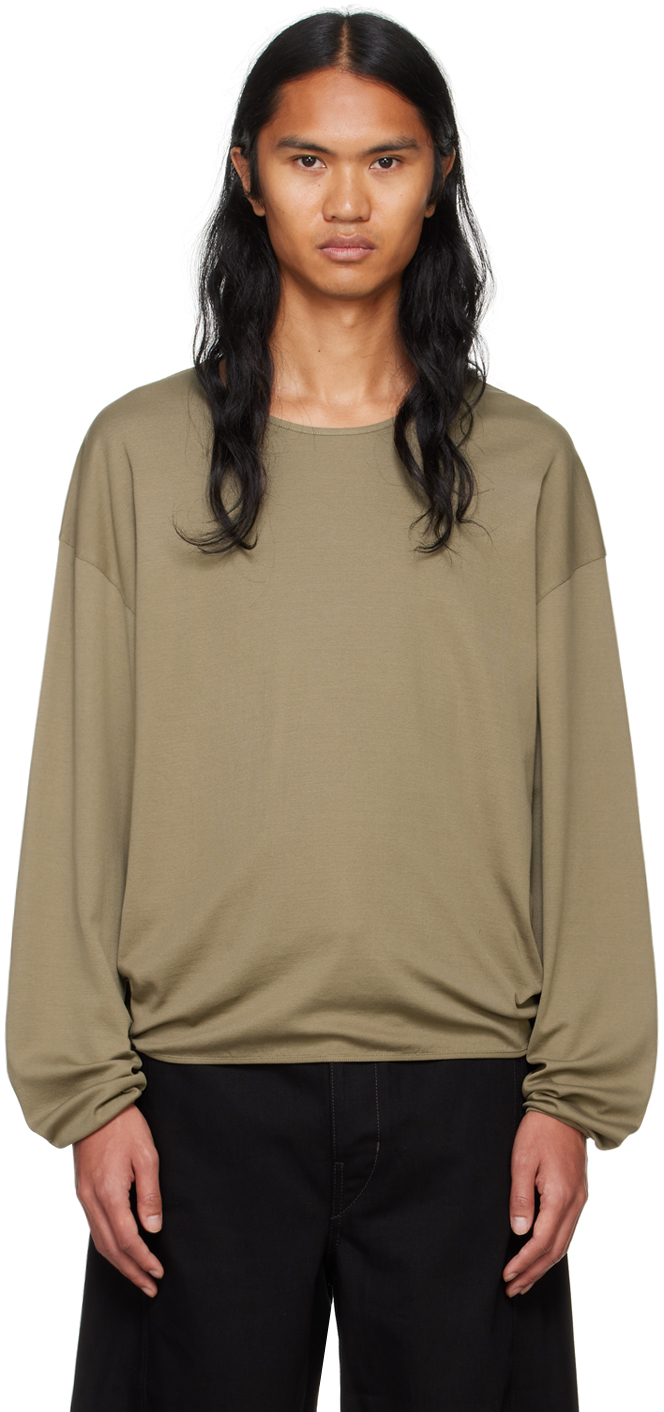 Shop Lemaire Khaki Relaxed Long Sleeve T-shirt In Bg249 Green Beige