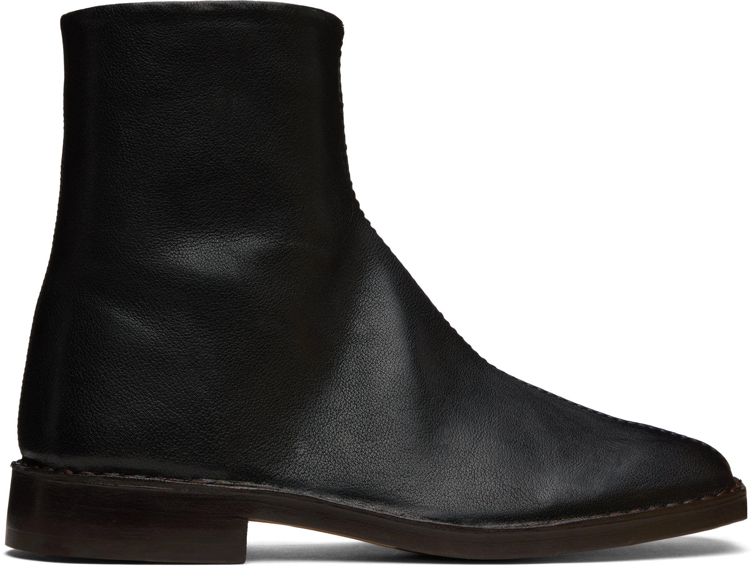 Lemaire Black Piped Zipped Boots In Bk999 Black