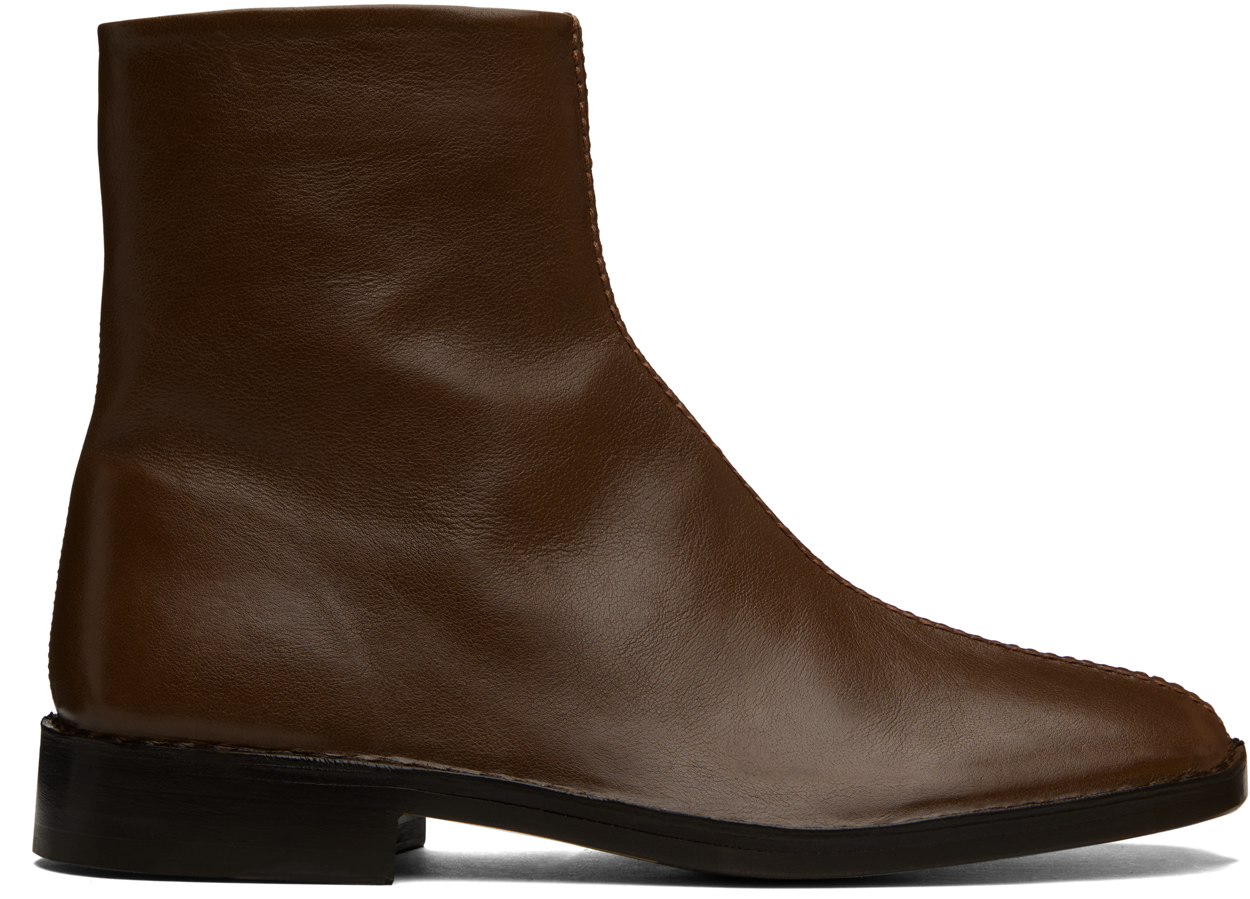 LEMAIRE BROWN PIPED ZIPPED BOOTS 