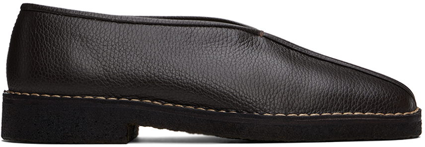 Shop Lemaire Brown Piped Crepe Slippers In Br449 Dark Brown