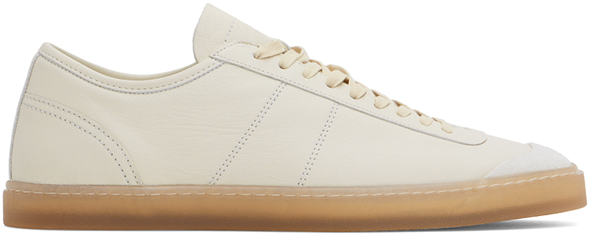 Shop Lemaire Off-white Linoleum Basic Laced Up Sneakers In Wh038 Clay White