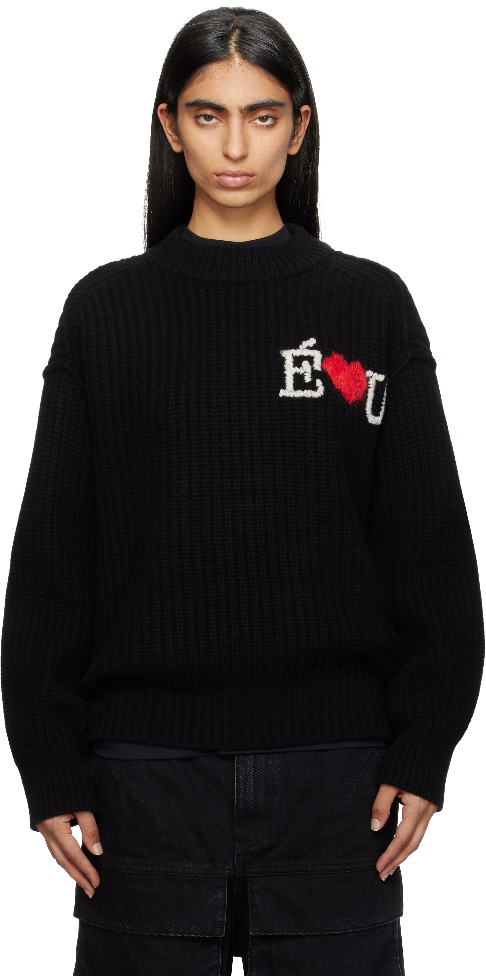 ETUDES STUDIO BLACK HEAVY ROUND NECK SWEATER 