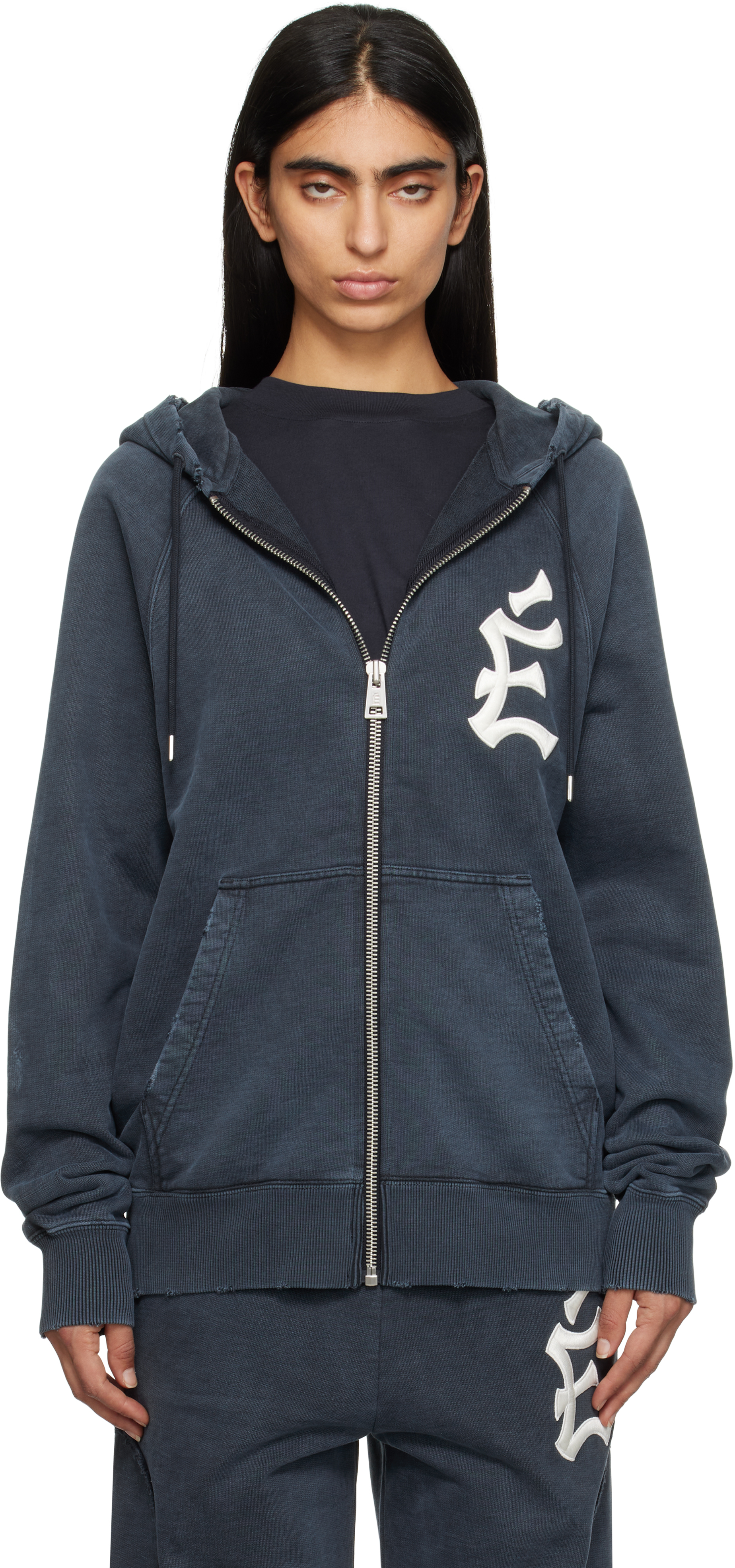 ETUDES STUDIO NAVY 'THE CITY' LOOSE ZIPPED HOODIE 