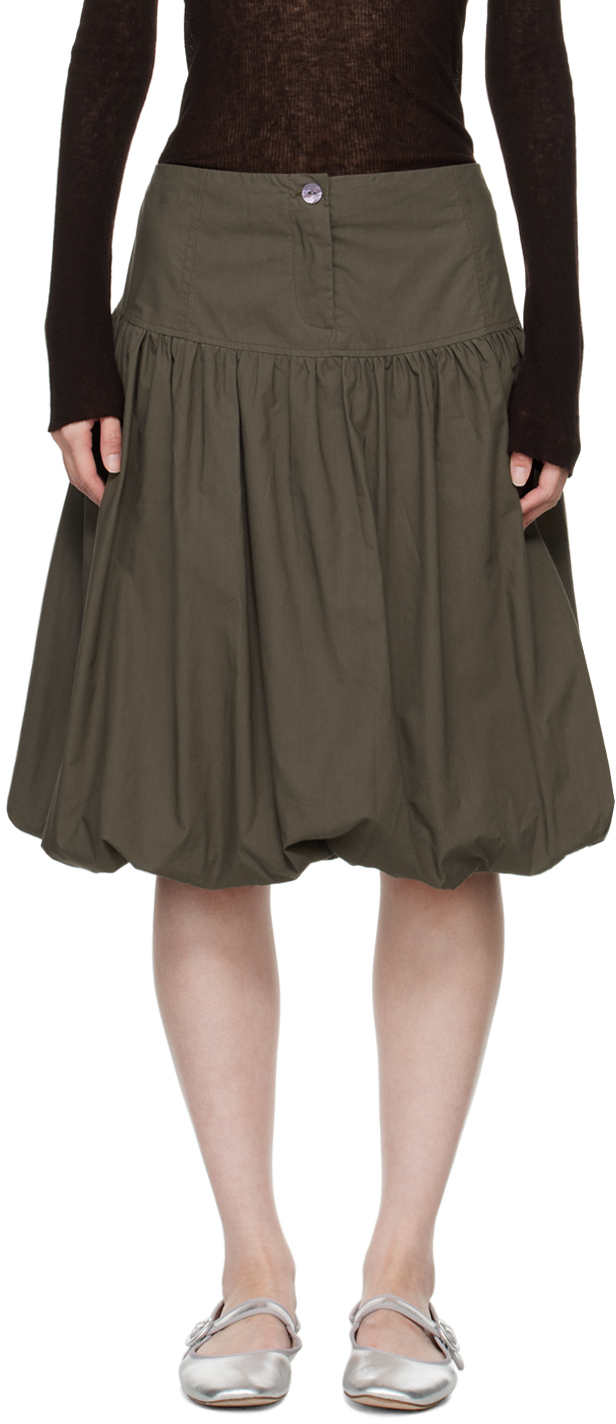 Khaki Globo Midi Skirt