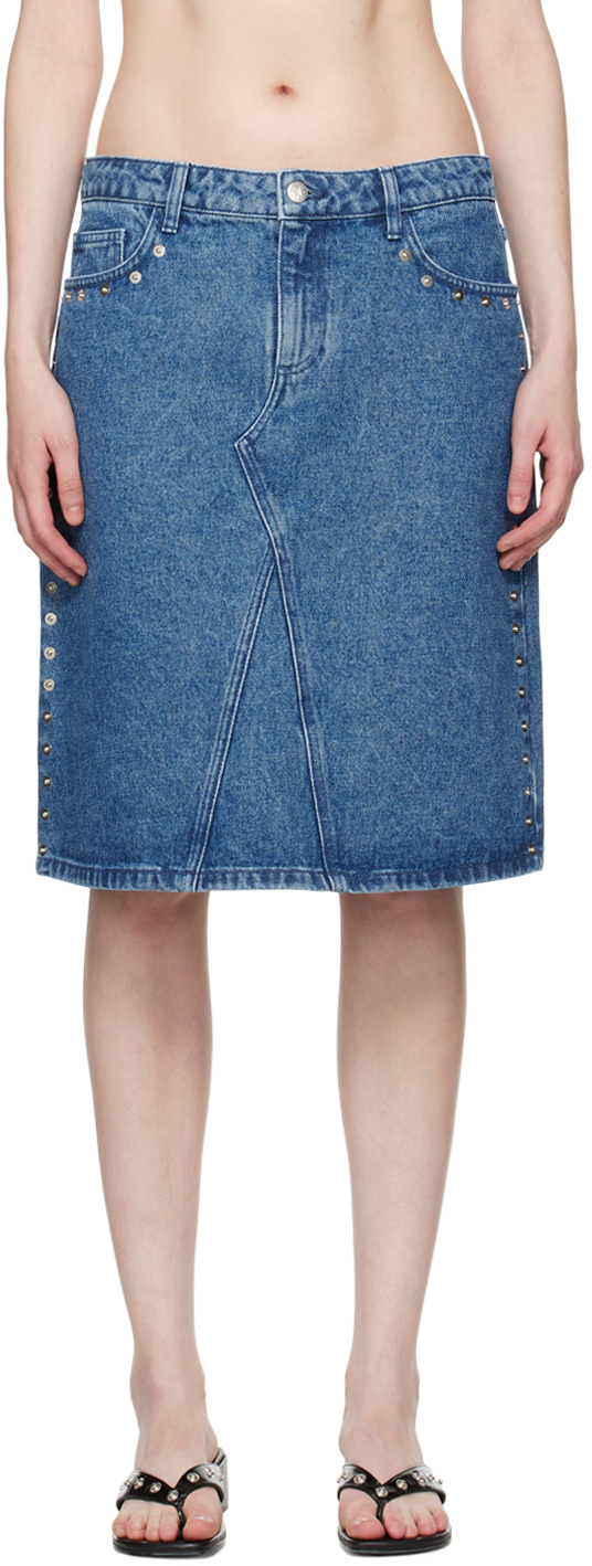 Blue Crowd Denim Midi Skirt