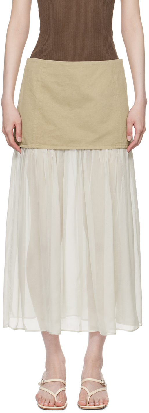 Beige & Off-White Saura Midi Skirt