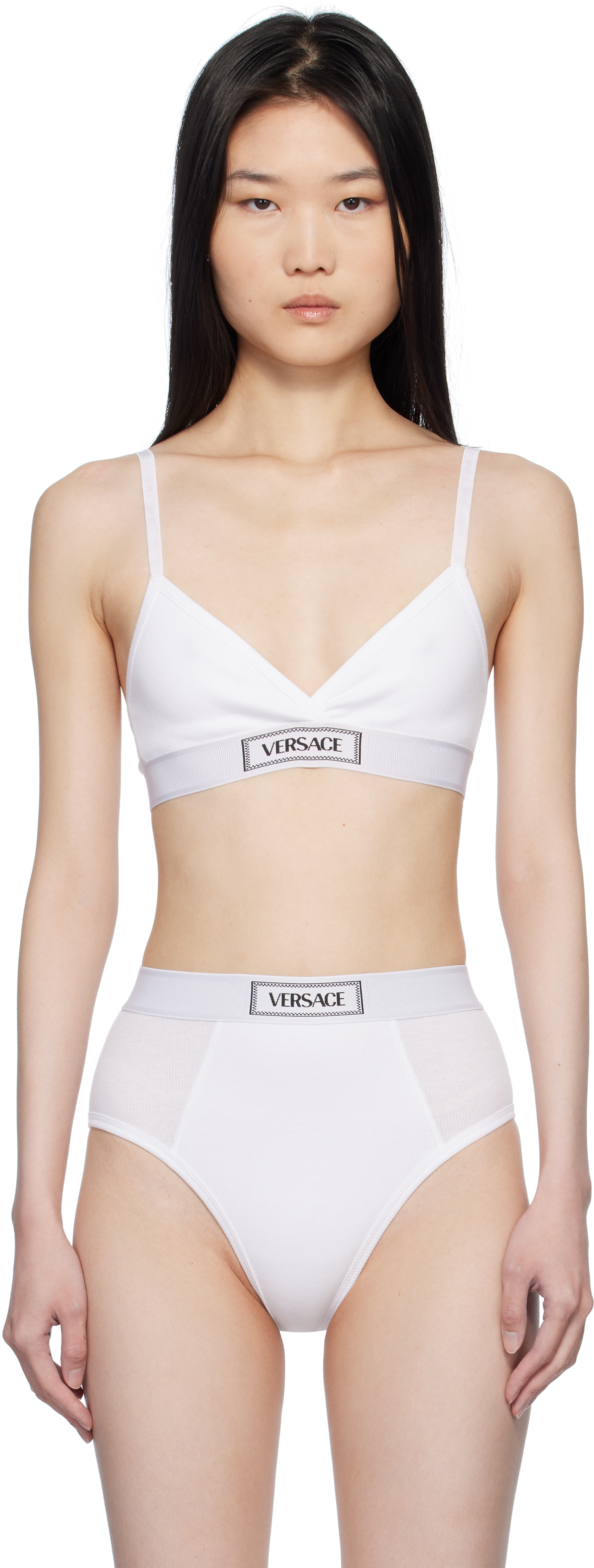 White 90s Vintage Logo Ribbed Bralette