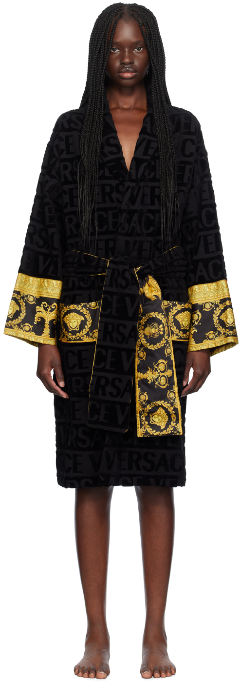 Shop Versace Black 'i Heart Baroque' Robe In Z4800 Nero