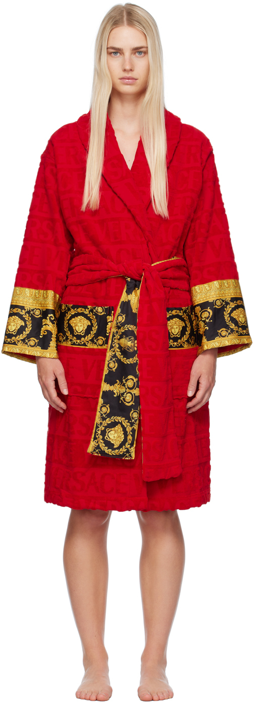 Shop Versace Red 'i Heart Baroque' Robe In Z4003 Red