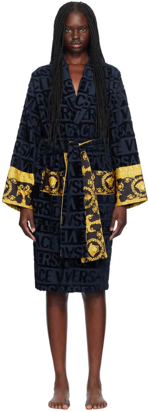 Shop Versace Navy 'i Heart Baroque' Robe In Z4002