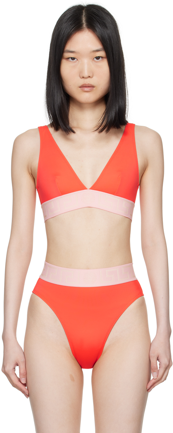 Orange Greca Border Bikini Top