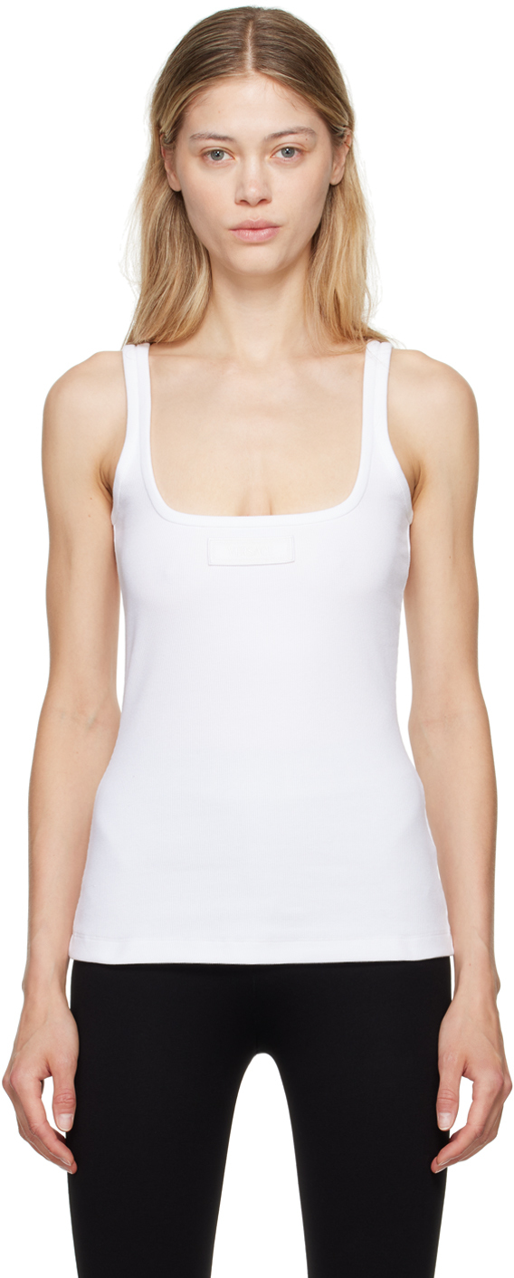 Shop Versace White Logo Patch Tank Top In 1w000 White