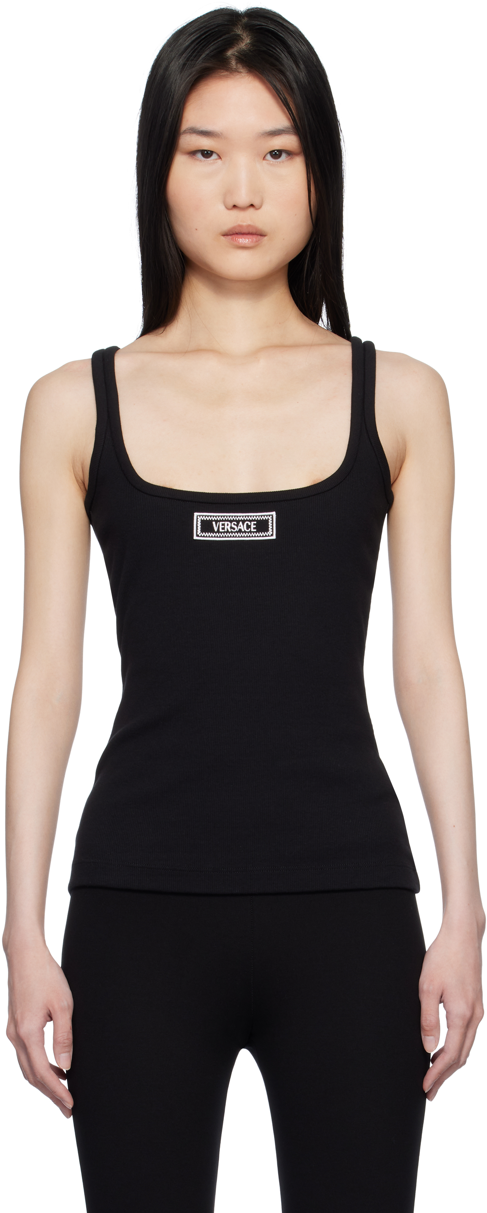 Black 90s Vintage Logo Ribbed Tank Top