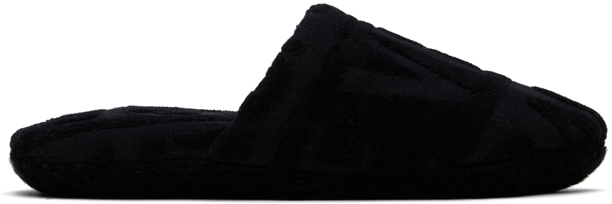 VERSACE BLACK ALLOVER TOWEL SLIPPERS 