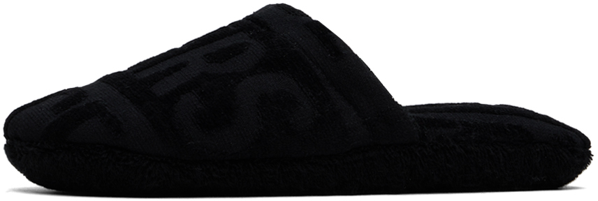Versace Black Allover Towel Slippers In Z4800-black