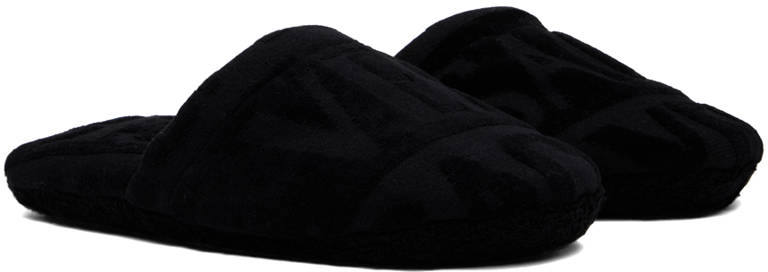 Versace Black Allover Towel Slippers In Z4800-black