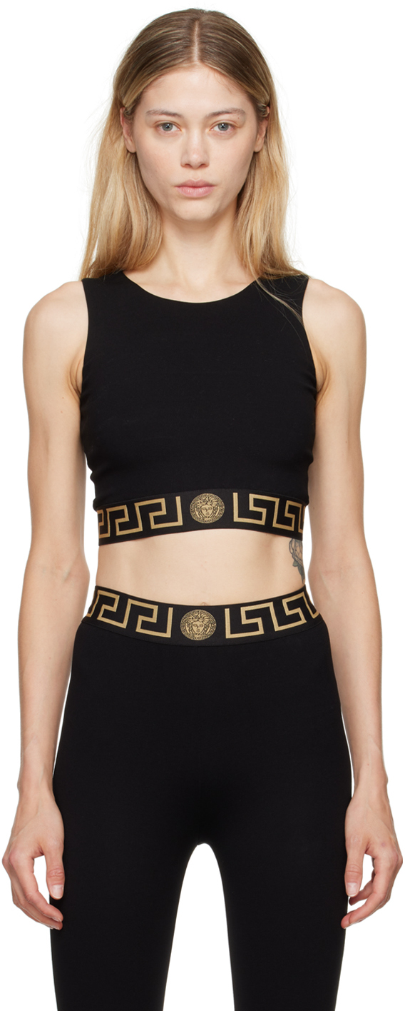 Shop Versace Black Greca Border Sport Bra In 1b000-black