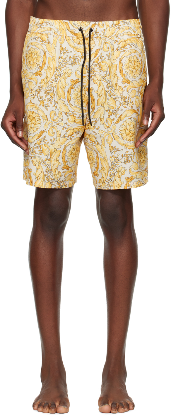 Shop Versace Yellow Barocco Swim Shorts In 5k410-champagne