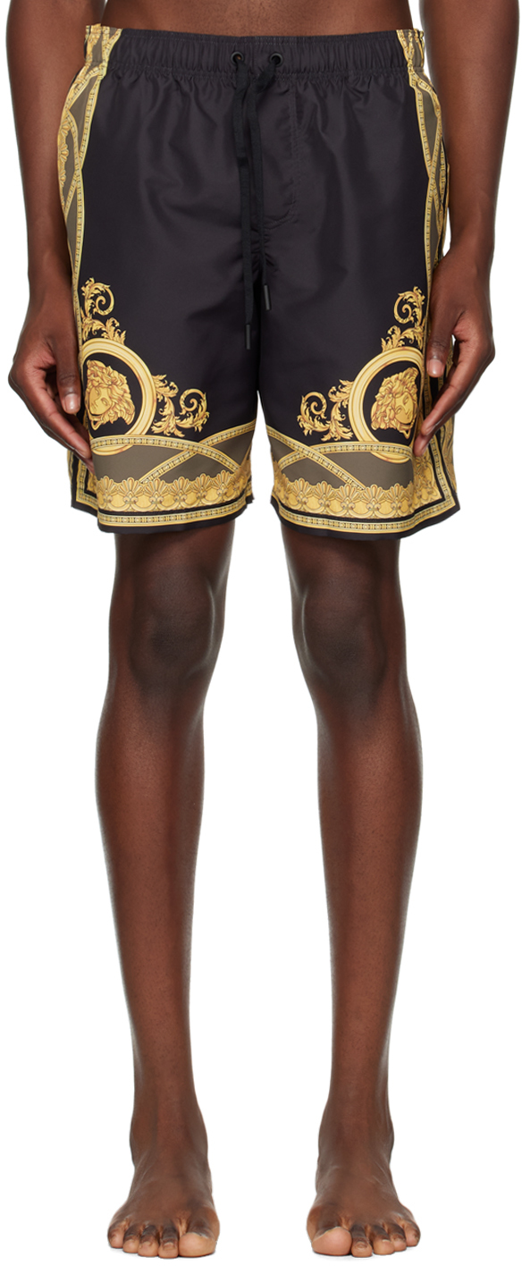 Shop Versace Black 'la Coupe Des Dieux' Swim Shorts In 5bc60-black+dark Ol