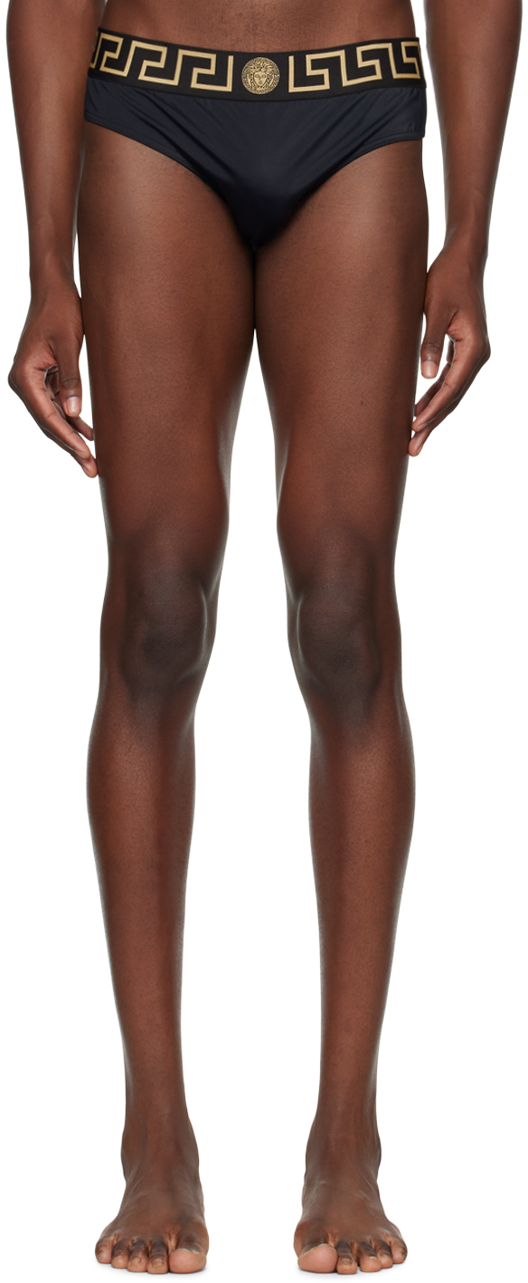 Black Greca Border Swim Briefs