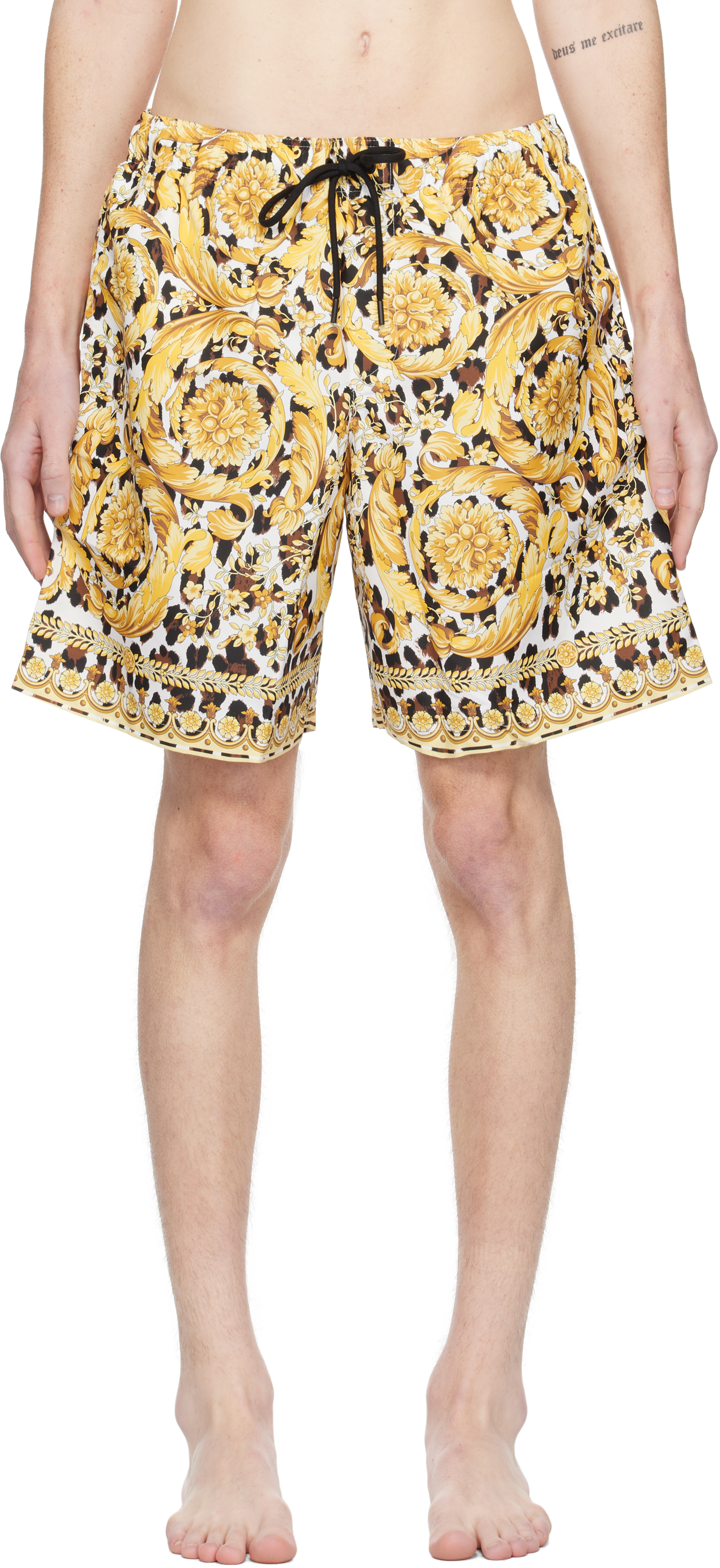 Gold & Red Wild Barocco Swim Shorts