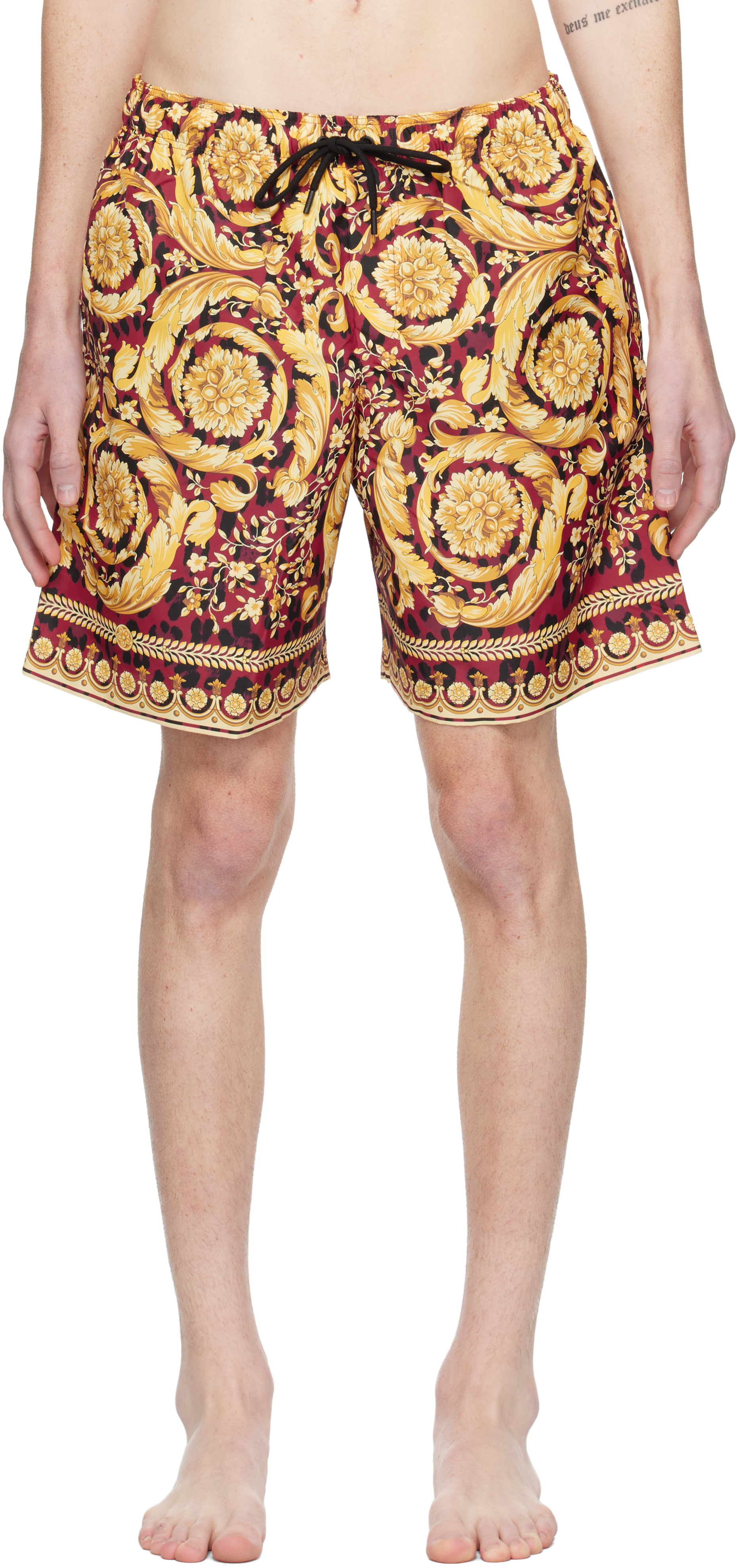 Gold & Red Wild Barocco Swim Shorts