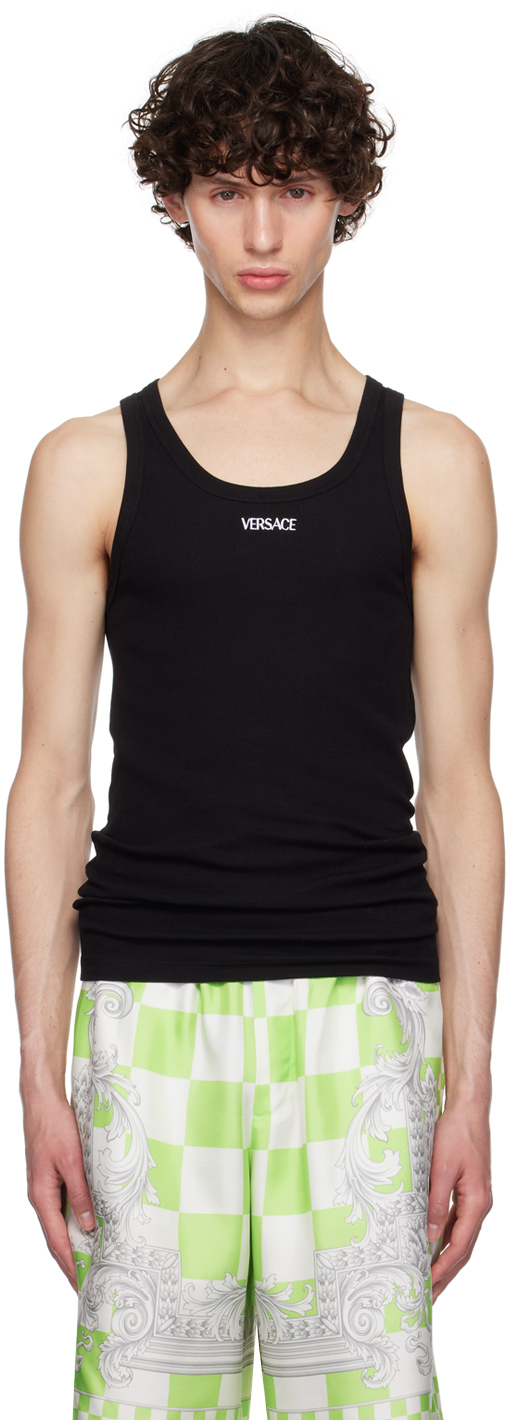 Black Embroidered Logo Tank Top