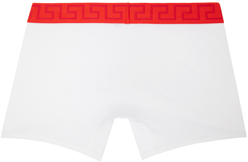 Versace Greca Border Logo-waistband Boxers In 2wp80-white+coral-r