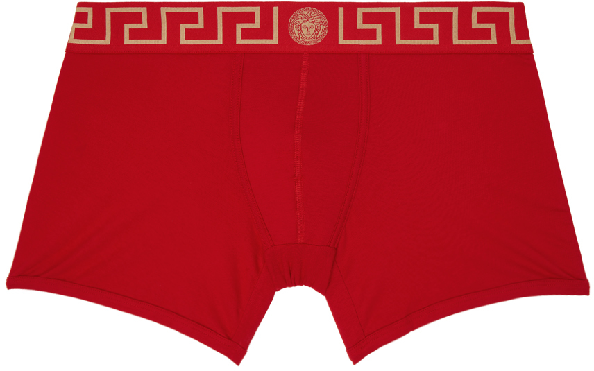 Shop Versace Red Greca Border Long Boxers In A9x2-red-gold