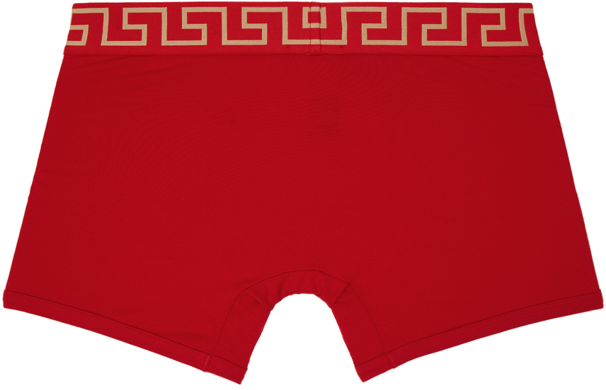 Versace Red Greca Border Long Boxers In A9x2-red-gold