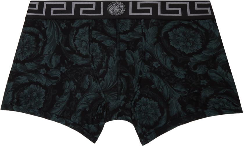 Shop Versace Black & Gray Barocco Long Boxers In 5b050-black+grey