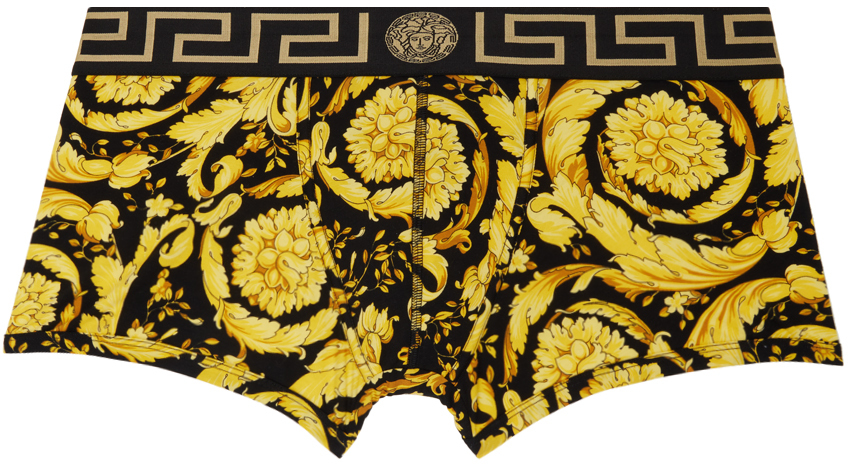 Shop Versace Black & Gold Barocco Boxers In 5b010-black+print