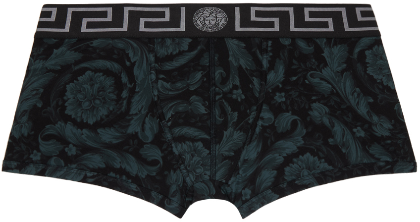 Shop Versace Black & Gray Barocco Boxers In 5b050-black+grey