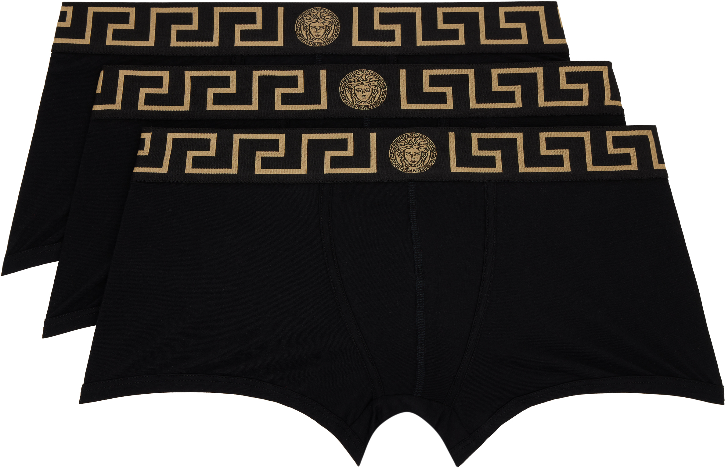 Three-Pack Black Greca Border Boxer Briefs