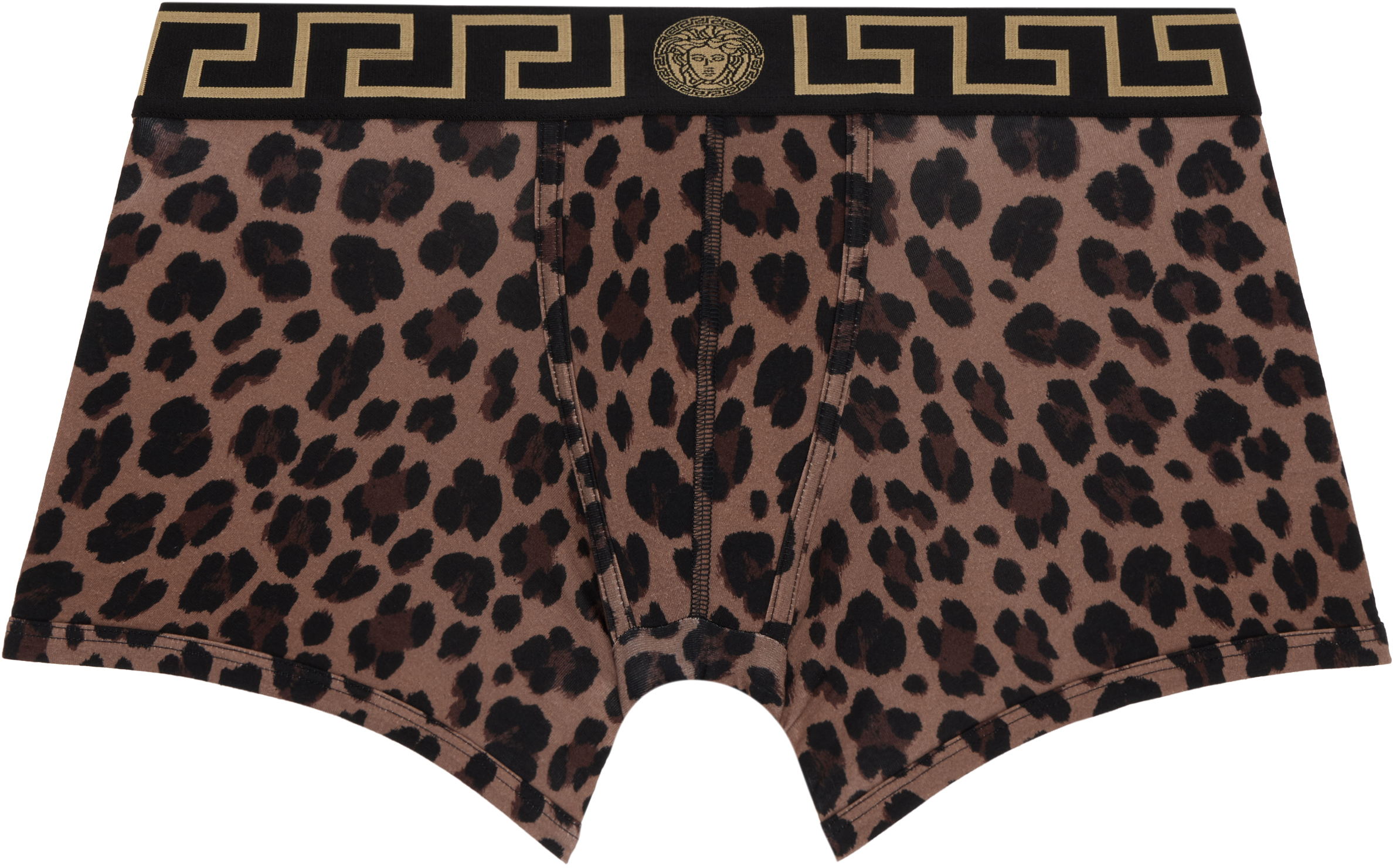 Brown Leopard Greca Border Long Boxer Briefs