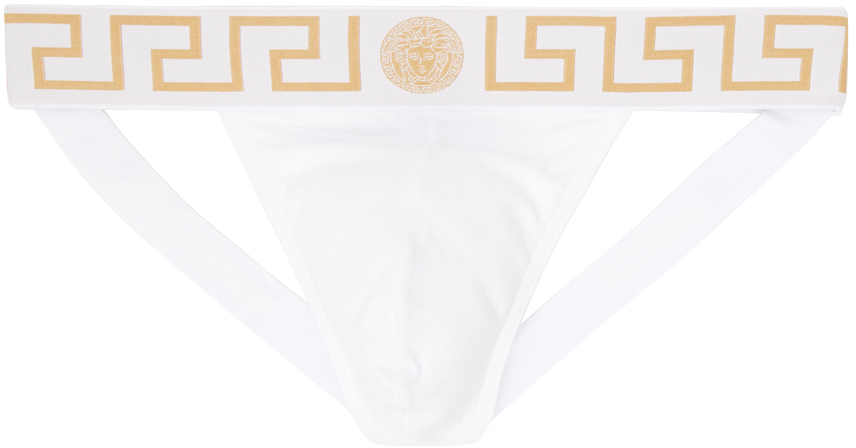 Shop Versace White Greca Border Jockstrap In A81h-white- Greek G