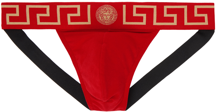 Shop Versace Red Greca Border Jockstrap In A9x2-red-gold