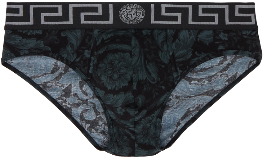 Shop Versace Black & Gray Barocco Briefs In 5b050-black+grey