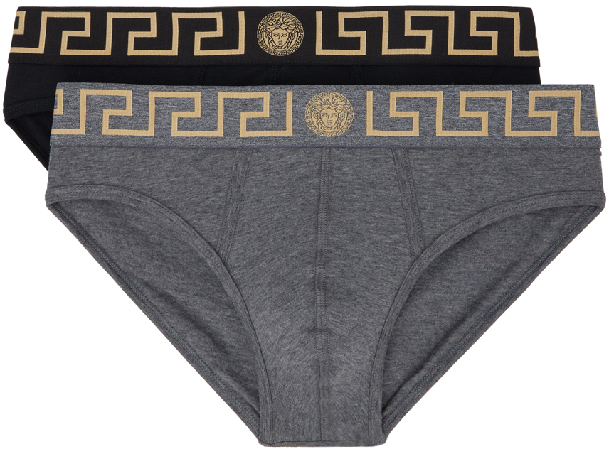 Two-Pack Black & Gray Greca Border Briefs