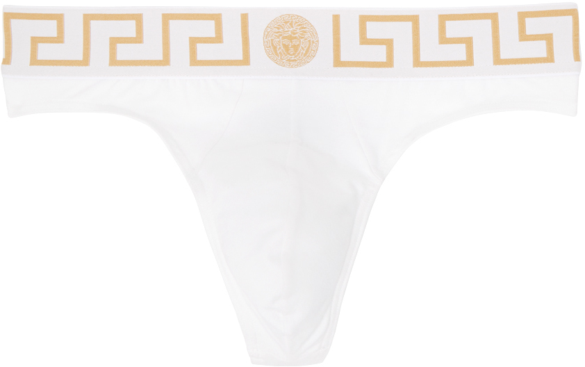 Shop Versace White Greca Border Briefs In A81h-white- Greek G