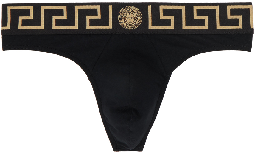 Shop Versace Black Greca Border Briefs In A80g-black Gold