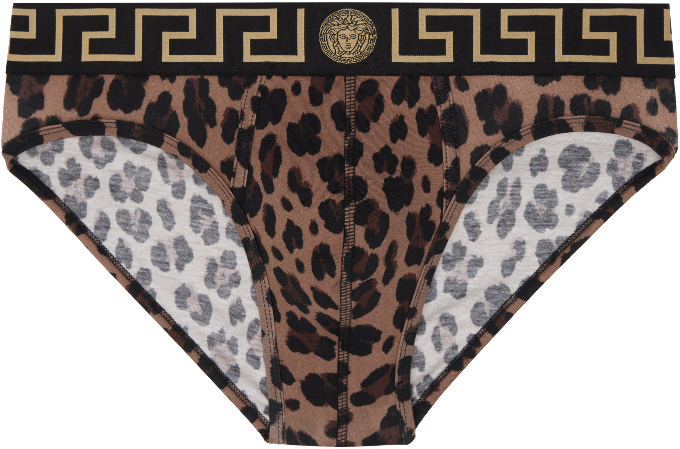 Black & Brown Leopard Greca Border Briefs