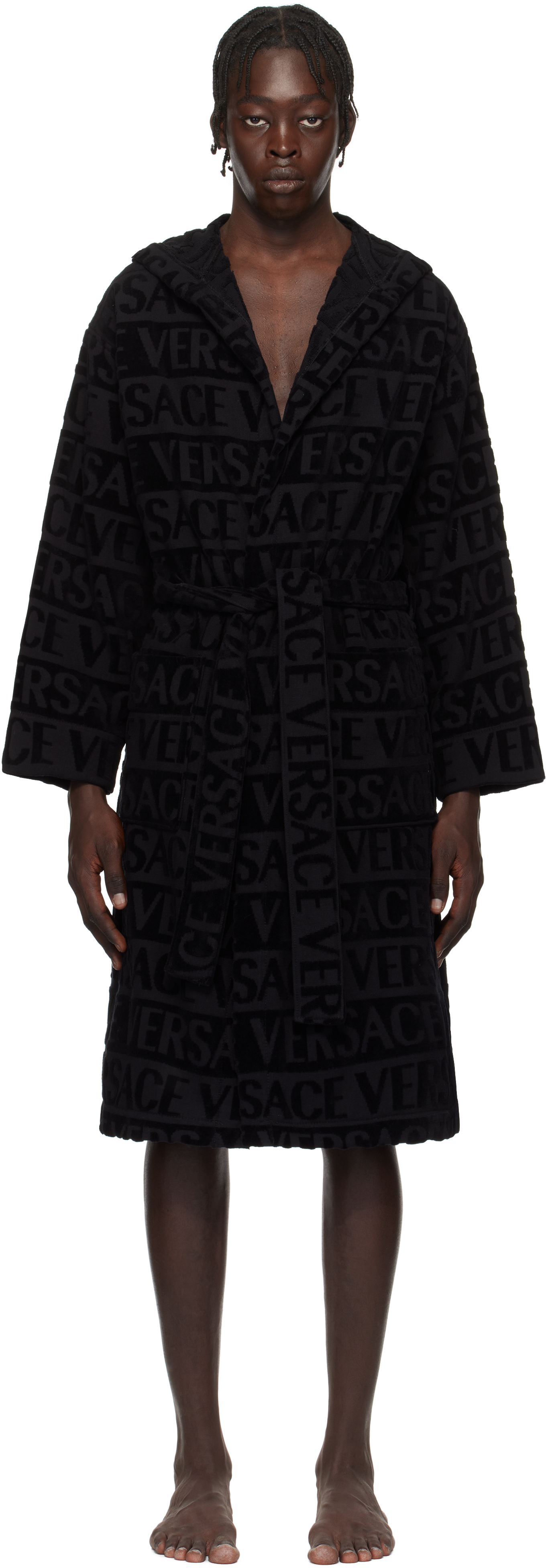 Black 'Versace' Allover Bathrobe