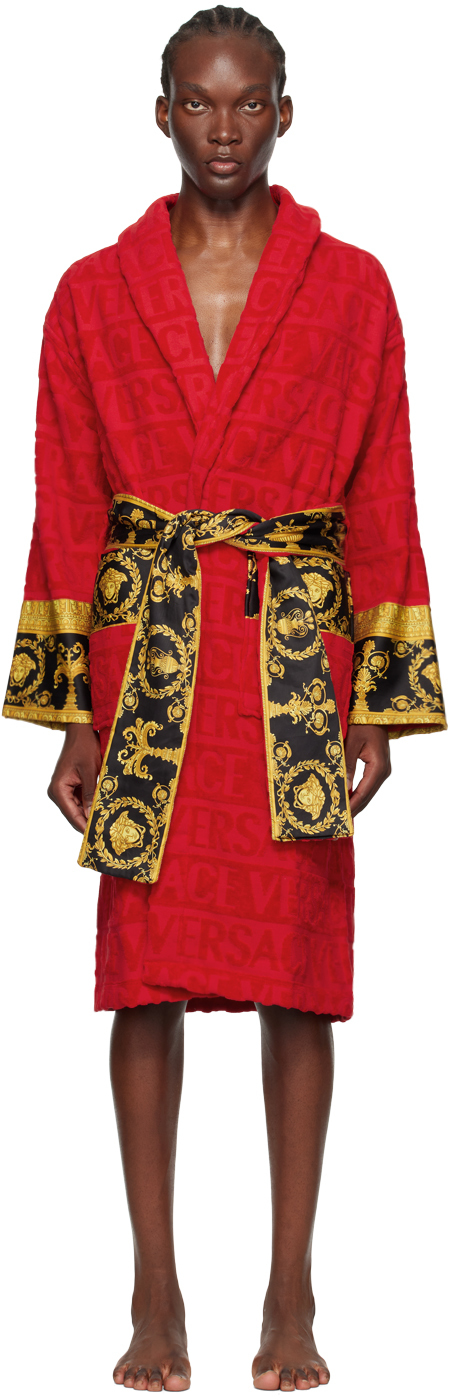 Shop Versace Red 'i Heart Baroque' Robe In Z4003-red