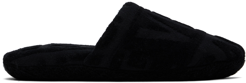 Shop Versace Black Allover Towel Slippers In Z4800-black