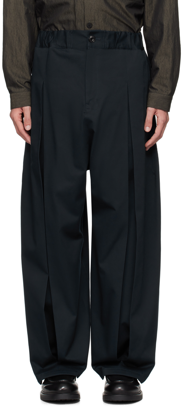 Shop Sage Nation Navy Box Pleat Trousers