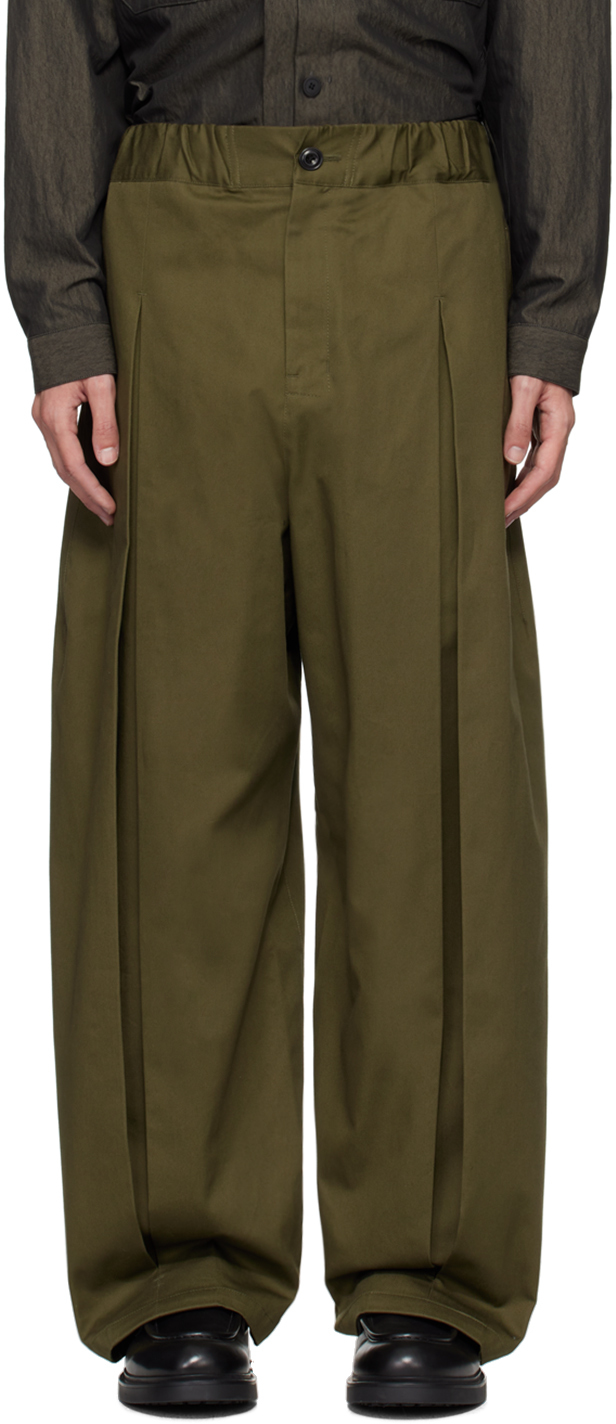 Shop Sage Nation Khaki Box Pleat Trousers